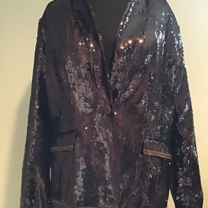 NWT Chicos Shining Tuxe Sheron Jacket In Chocolate Brown, Size 12